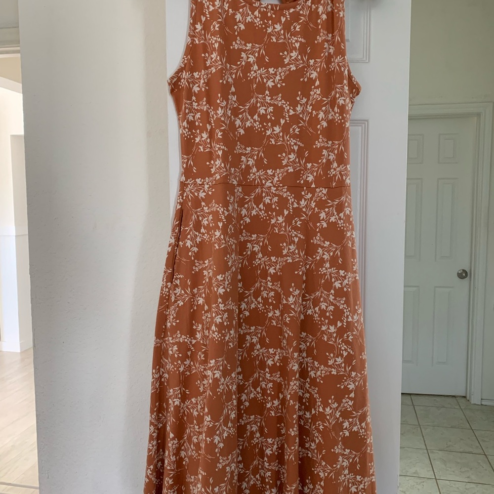 Pact Orange and White Floral Midi Dress